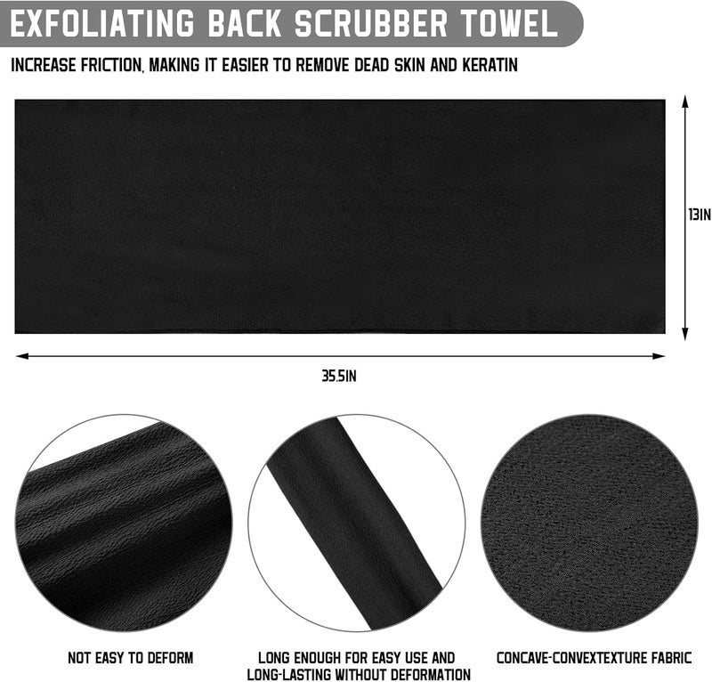 Tatuo 4 Pieces Korean Exfoliating Washcloth Body Back Scrubber Japanese Italy Exfoliating Cloth 35.5 Inch Long Bath Towel Washcloth Dead Skin Remover for Men Women(Black) - Image 3