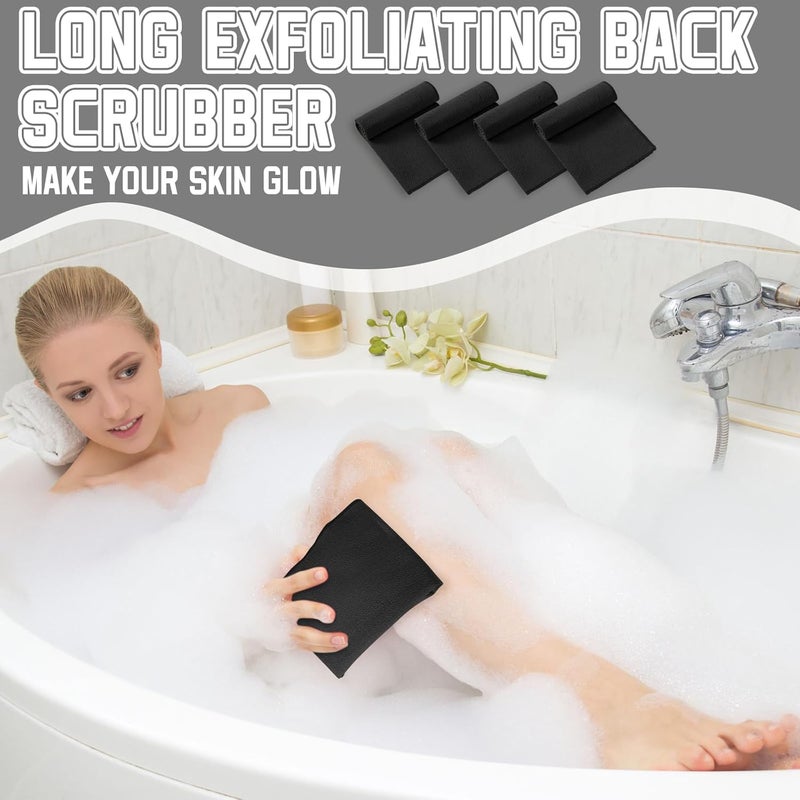 Tatuo 4 Pieces Korean Exfoliating Washcloth Body Back Scrubber Japanese Italy Exfoliating Cloth 35.5 Inch Long Bath Towel Washcloth Dead Skin Remover for Men Women(Black) - Image 5