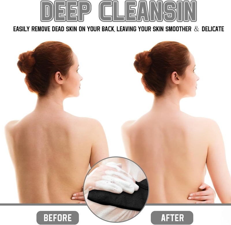 Tatuo 4 Pieces Korean Exfoliating Washcloth Body Back Scrubber Japanese Italy Exfoliating Cloth 35.5 Inch Long Bath Towel Washcloth Dead Skin Remover for Men Women(Black) - Image 4