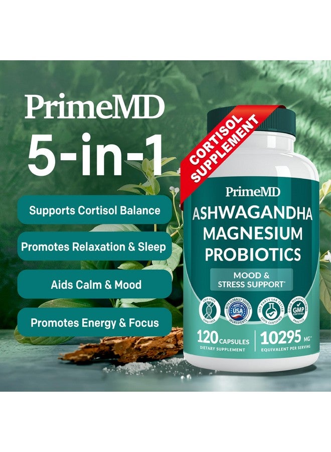 PrimeMD 5-in-1 Cortisol Supplement with Ashwagandha for Mood, Stress, Relaxation, Adrenal and Cortisol Support - Herbal Supplements with Shilajit Extract, Magnesium Glycinate, Probiotics (120 ct, Pack of 1) - Image 2