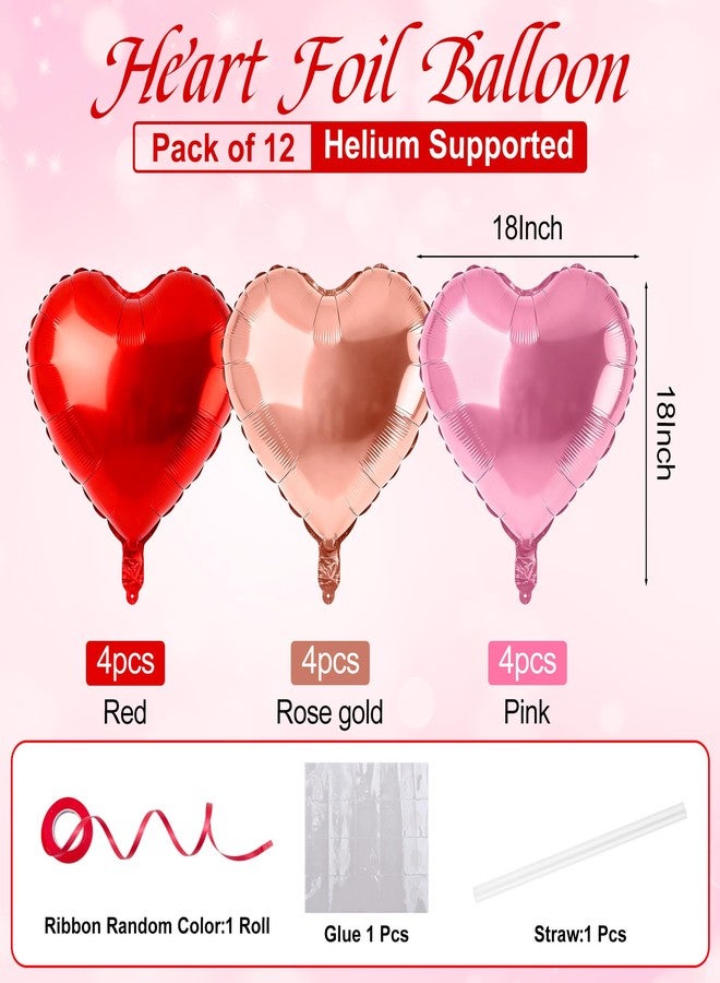 Nelisylux 12 Pcs Rose Gold and Red Heart Foil Balloons for Valentines Day Decorations,18 Inch Romantic Love Valentine Heart Balloons for Valentines Day Wedding Marriage Birthday Bridal Shower Party Decorations - Image 3