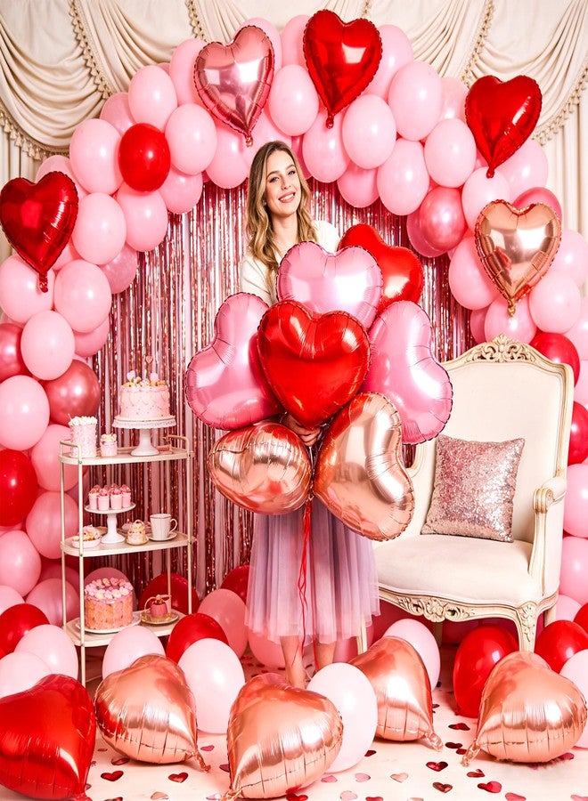 Nelisylux 12 Pcs Rose Gold and Red Heart Foil Balloons for Valentines Day Decorations,18 Inch Romantic Love Valentine Heart Balloons for Valentines Day Wedding Marriage Birthday Bridal Shower Party Decorations - Image 2