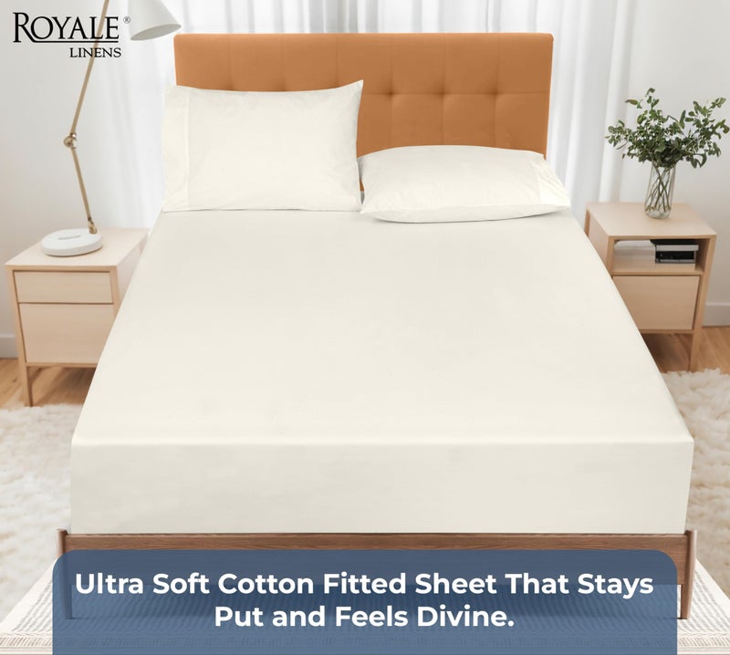 Royale Linens 100% Organic Cotton Fitted Sheet - Percale Weave - Super Soft Deep Pocket Bottom Sheets - Ivory Elastic Sheet Queen Size - Queen Fitted Sheets Only - (60"x80"+15", Ivory) - Image 5