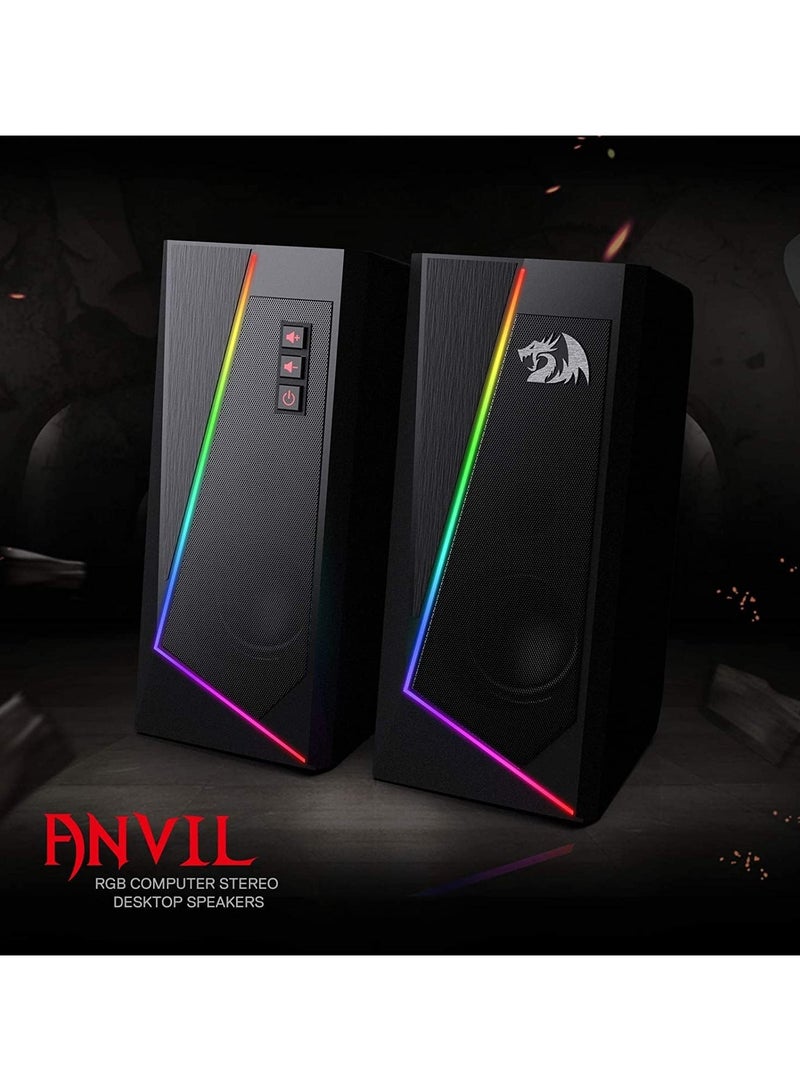 Redragon GS520 Anvil RGB Desktop Speakers, 2.0 Channel PC Computer Stereo Speaker with 6 Colorful LED Modes - Image 2