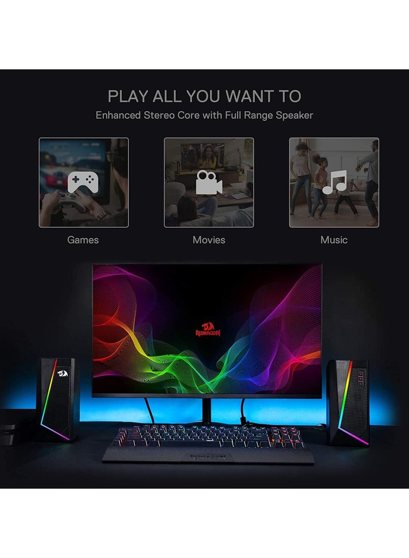 Redragon GS520 Anvil RGB Desktop Speakers, 2.0 Channel PC Computer Stereo Speaker with 6 Colorful LED Modes - Image 4