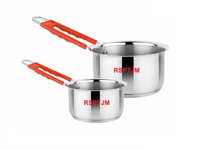 RSPTJM Stainless Steel Saucepan Set of 2 Pans with Silicon Handle and TRIPLY Induction Thick Base for Boiling Milk & Tea (2000 ML & 2500 ML) - Image 1