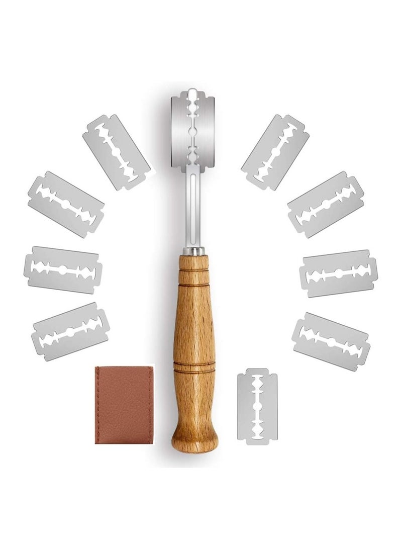 KASTWAVE Bread Lame Slashing Cutter, Bread Bakers Lame Slashing Tool, Handcrafted Bread Scoring Knife Lame with 10 Replaceable Blades and 1 Leather Protective Cover, Pizza Sourdough Bread Dough Knife - Image 1