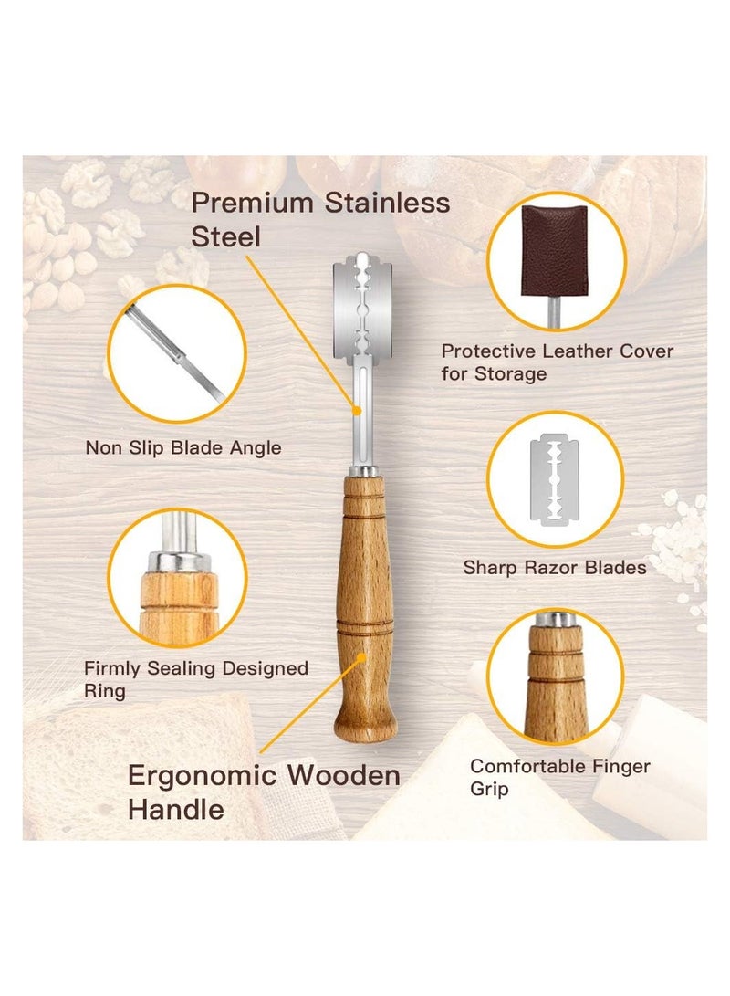 KASTWAVE Bread Lame Slashing Cutter, Bread Bakers Lame Slashing Tool, Handcrafted Bread Scoring Knife Lame with 10 Replaceable Blades and 1 Leather Protective Cover, Pizza Sourdough Bread Dough Knife - Image 4