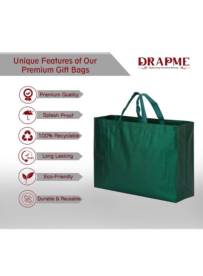 Drapme Large Size Pack of 50 Pcs Matt Metallic Laminated Non-Woven Reusable Eco-Friendly Party Return Gift Bags (Bottle Green) (Large 17x12x5 Inch) - Image 3