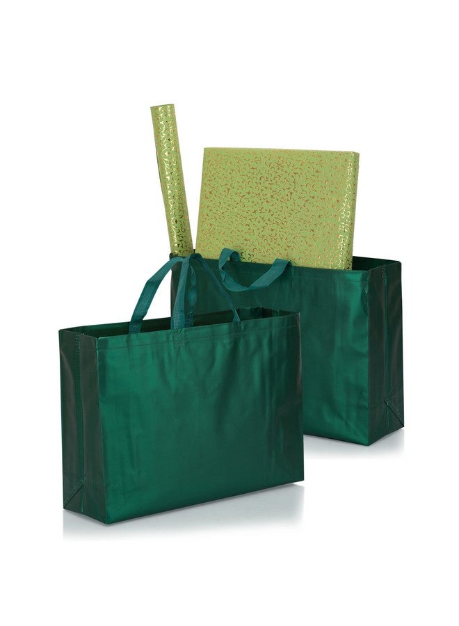 Drapme Large Size Pack of 50 Pcs Matt Metallic Laminated Non-Woven Reusable Eco-Friendly Party Return Gift Bags (Bottle Green) (Large 17x12x5 Inch) - Image 1