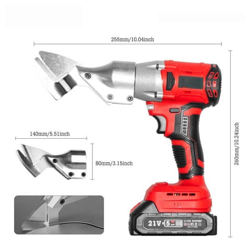 Cordless Electric Shears 26*25.5*8cm Red And Black 360-Degree Swivel Head Power Scissors - 21V 1500mAh Long-Lasting Battery Variable Speed Cutting Tool For Metal Fabric Leather Carpet Cutting - Image 3