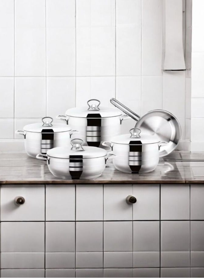 بونيرا طقم قدور ستانليس ستيل تركي 9 قطع,  18/10 صناعة تركية , مجموعة من 9 قطع تتضمن المقاسات الأحجام: قدور 16 سم، 20 سم، 24 سم قدر منخفض 24 سم مقلاة مقاس 24 سم، - Image 5