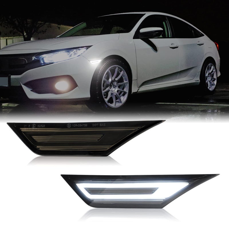 مصابيح جانبية LED بديلة لموديلات 2016-2021 من هوندا سيفيك الجيل العاشر كوبيه هاتشباك سيدان 2 قطعة مصابيح أمامية جانبية مع عدسة مدخنة