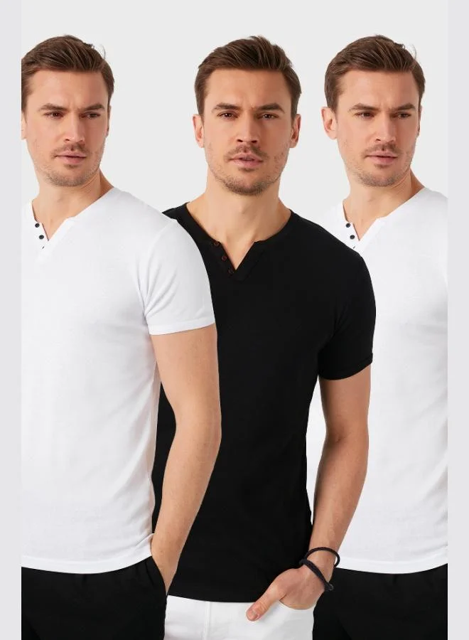 بوراتي تيشيرت رجالي قطن بياقة  بقصة ضيقة وتفاصيل أزرار من بوراتي  قطع