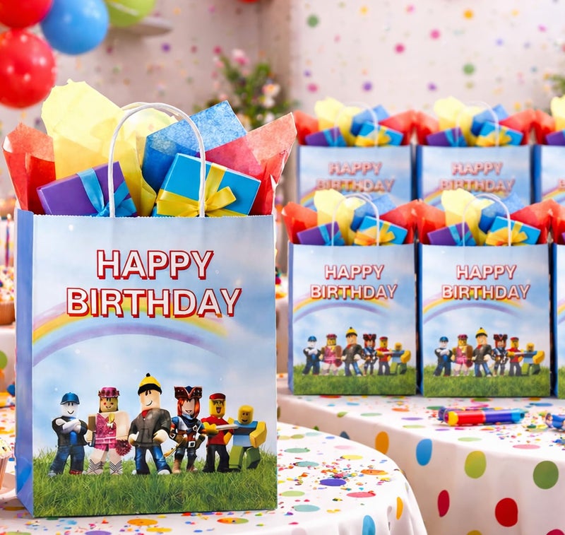 IndoTribe 16 Pcs Game Theme Gift Bags with Handles Goodie Bags Party Favor Bags Paper Bags with Handles for Candies, Treaty, Gifts and Return Gift Pixel Birthday Party Favors Video Game Birthday Party Supplies - Image 2