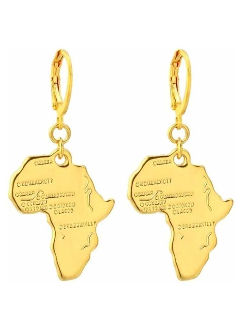 Julia Store 18K Gold Plated 316L Stainless Steel Africa Map Design Dangle Earrings  - Image 1