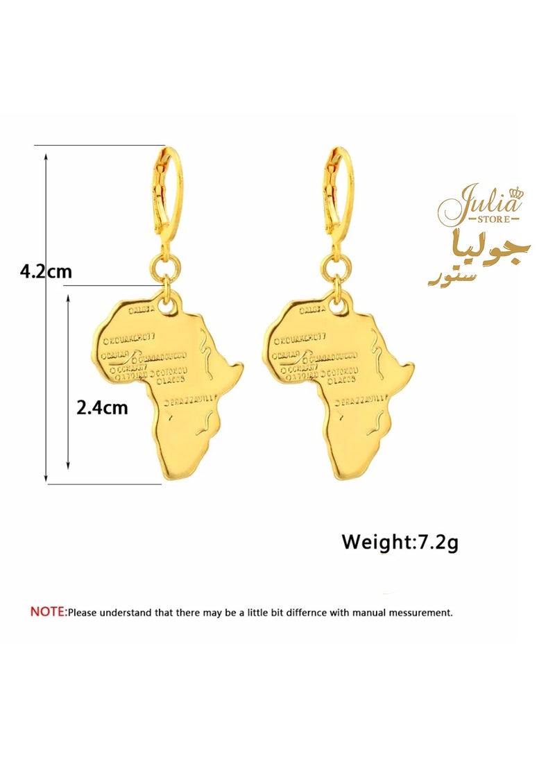 Julia Store 18K Gold Plated 316L Stainless Steel Africa Map Design Dangle Earrings  - Image 2