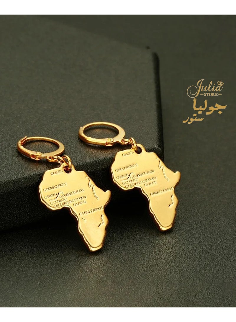 Julia Store 18K Gold Plated 316L Stainless Steel Africa Map Design Dangle Earrings  - Image 3