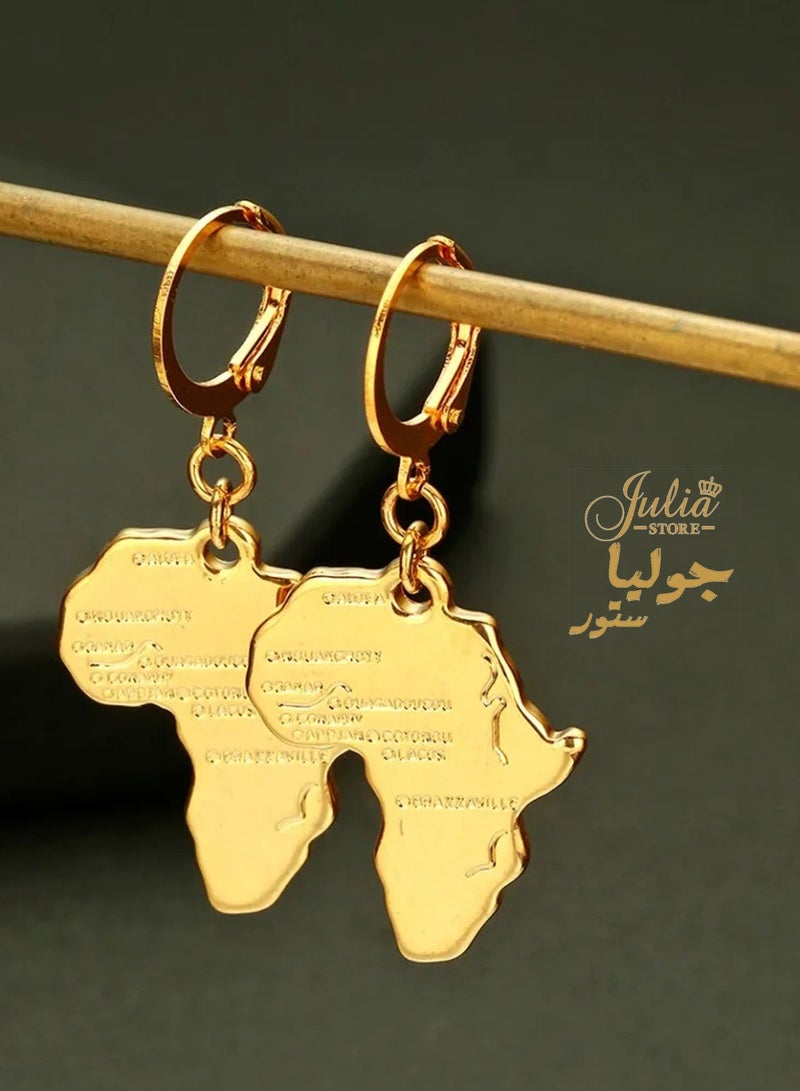 Julia Store 18K Gold Plated 316L Stainless Steel Africa Map Design Dangle Earrings  - Image 4