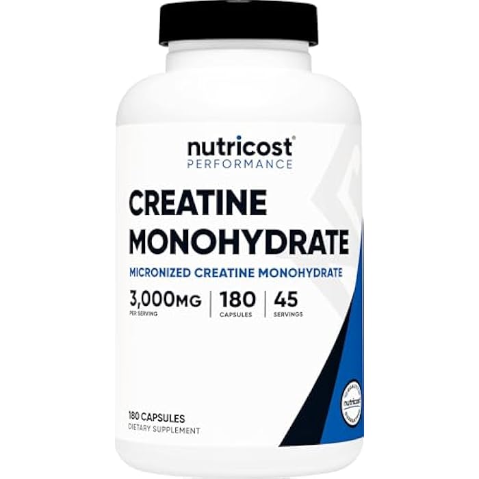 Nutricost Creatine Monohydrate 3,000mg, 180 Capsules (750mg Per Capsule) - Gluten Free, Non-GMO - Image 1