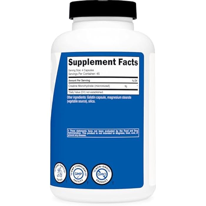 Nutricost Creatine Monohydrate 3,000mg, 180 Capsules (750mg Per Capsule) - Gluten Free, Non-GMO - Image 5