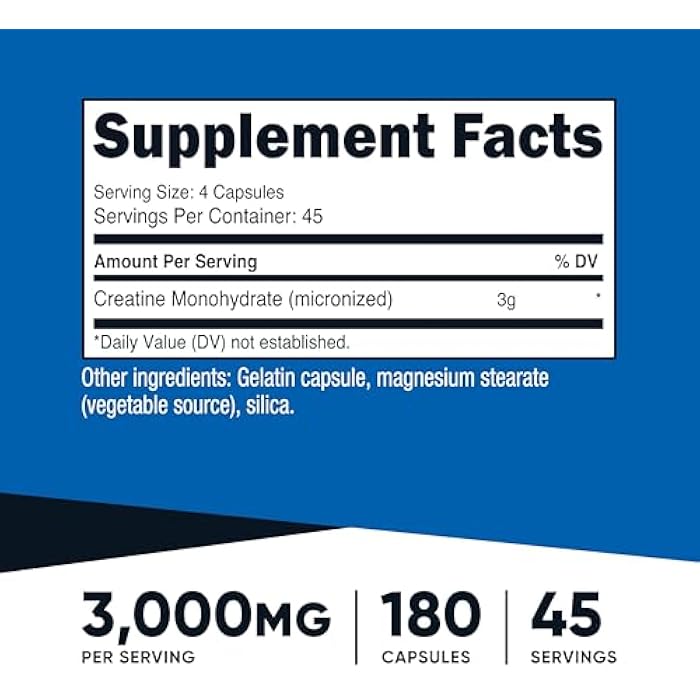 Nutricost Creatine Monohydrate 3,000mg, 180 Capsules (750mg Per Capsule) - Gluten Free, Non-GMO - Image 2