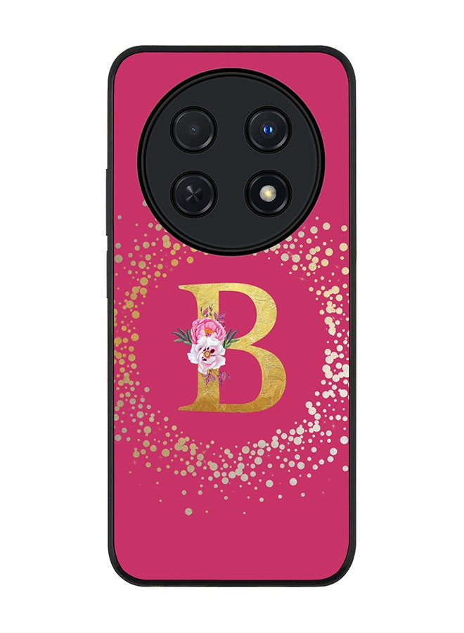 Stylizedd Rugged Black edge case for Huawei nova 12i 4G, Slim fit Soft Cover - Custom Monogram Initial Letter Floral Pattern Alphabet - B ( Deep Pink Rose) - Image 1