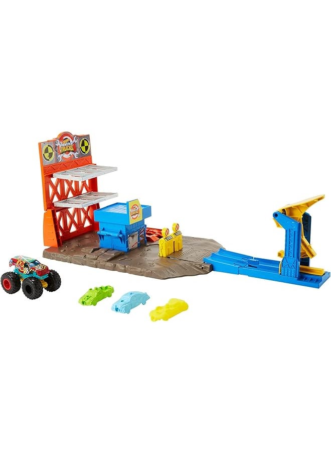 Hot Wheels Monster Trucks Demo Derby Playset With 1 64 Scale Toy Truck And 3 Crushable Toy Cars  - Image 1