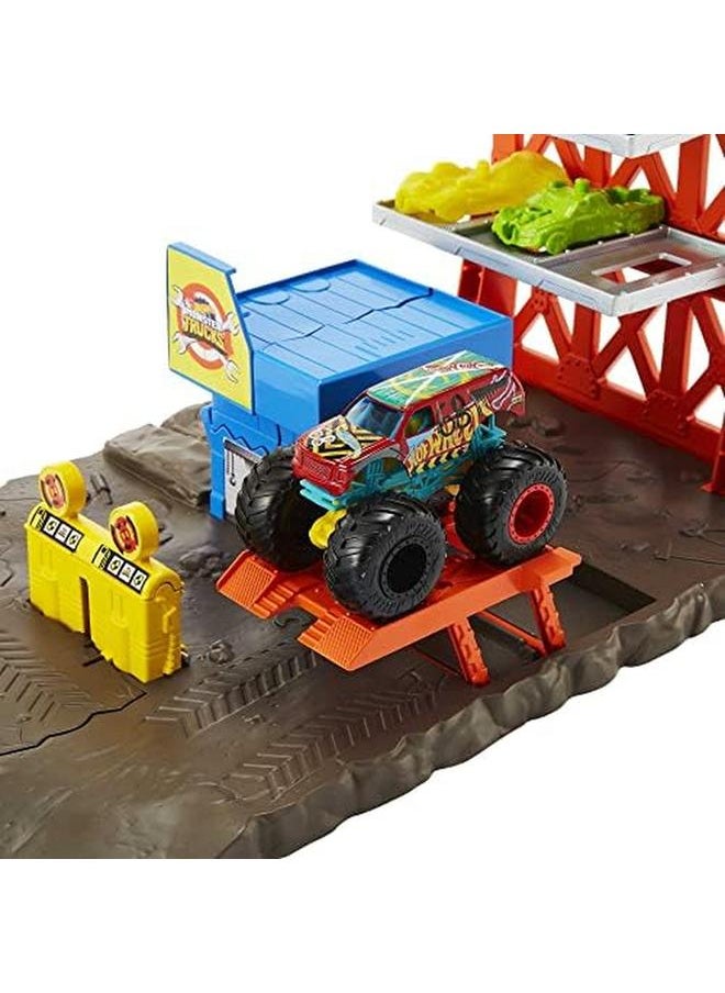 Hot Wheels Monster Trucks Demo Derby Playset With 1 64 Scale Toy Truck And 3 Crushable Toy Cars  - Image 3
