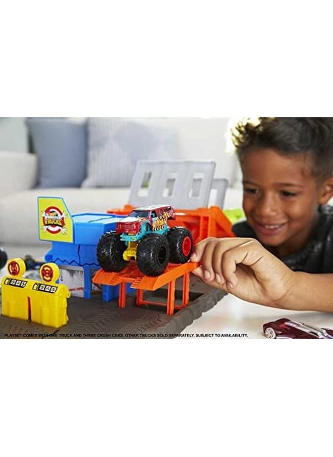Hot Wheels Monster Trucks Demo Derby Playset With 1 64 Scale Toy Truck And 3 Crushable Toy Cars  - Image 2