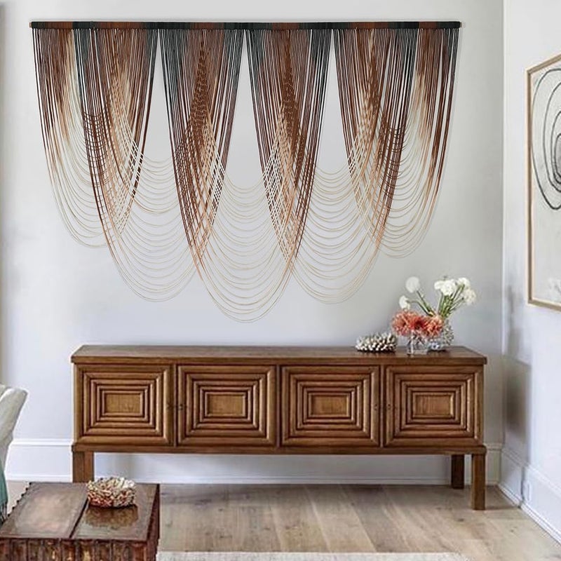 IOWER Macrame Wall Hanging, Brown, Dip-Dyed, Wall Decor for Living Room, Bohemian Fiber Art for Office Decoration, 59 inches W x 41 inches H - Image 1