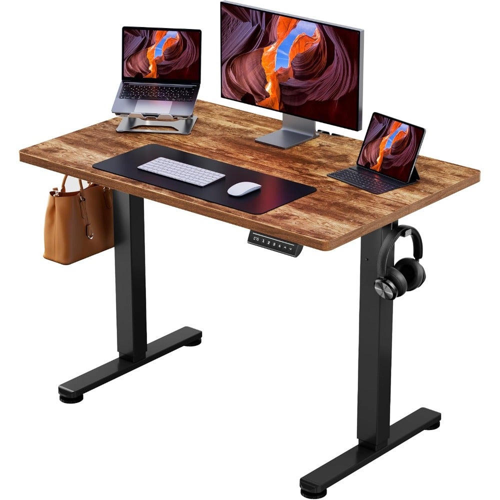 Height Adjustable Desk, 100 * 60cm Standing Desk, Adjustable Desk with 4 Memory Smart Pannel for Home, Office
