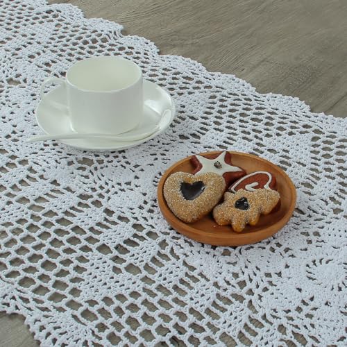 kilofly كيلوفلاي عداء طاولة مستطيل من الدانتيل المحبوك يدويًا 15 × 36 بوصة، أبيض - Image 4