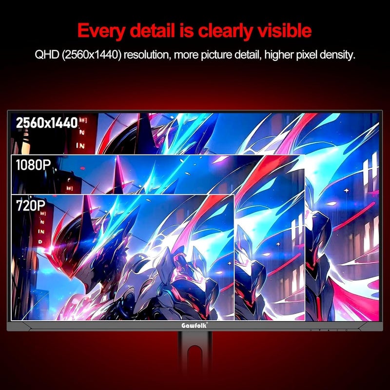 Gawfolk شاشة ألعاب 27 بوصة 2K 165Hz IPS QHD (2560x1440P) سرعة 1ms (GTG) 100% sRGB FreeSync إضاءة RGB قابلة لتعديل الارتفاع والإمالة والدوران - Image 2