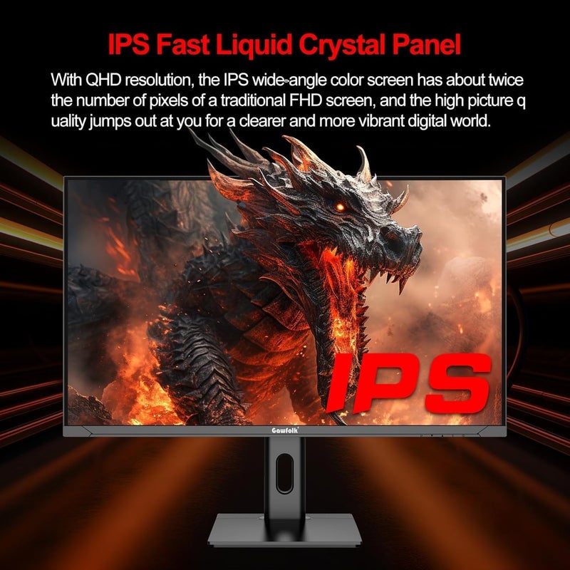 Gawfolk شاشة ألعاب 27 بوصة 2K 165Hz IPS QHD (2560x1440P) سرعة 1ms (GTG) 100% sRGB FreeSync إضاءة RGB قابلة لتعديل الارتفاع والإمالة والدوران - Image 5