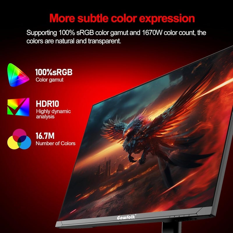 Gawfolk شاشة ألعاب 27 بوصة 2K 165Hz IPS QHD (2560x1440P) سرعة 1ms (GTG) 100% sRGB FreeSync إضاءة RGB قابلة لتعديل الارتفاع والإمالة والدوران - Image 4