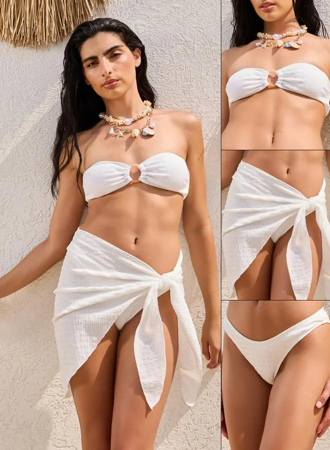 Styli Pack of 3 - Textured Padded Bandeau Bikini, Brief and Tie Wrap Sarong