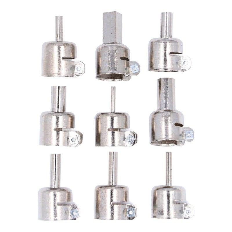 Heat Gun Nozzle Kit: 10-Piece Stainless Steel, High Temperature Resistant, Locking Screw Design, 850 Series Compatible - Multiple Sizes Hot Air Gun Nozzles for Electronic Repair, Home Improvement, Aut - Image 1