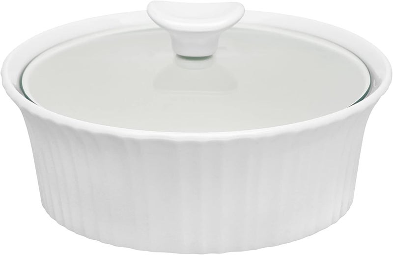 Corelle CorningWare French White 1.5-Quart Round Casserole with Glass Lid - Image 1