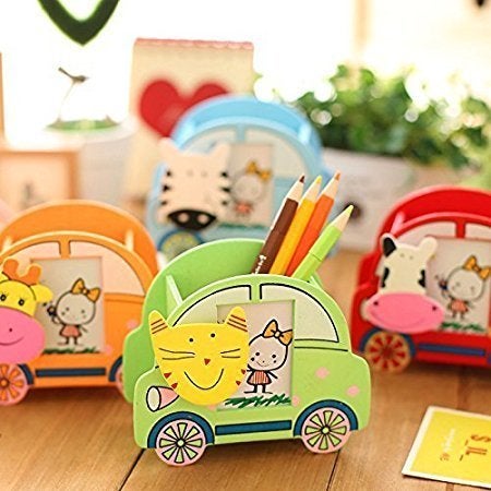 GOLD LEAF Wooden Car Shape Animal Design Pen Stand For return gift (Set Of 6pcs), Pencil Holders, Multicolor - Image 1