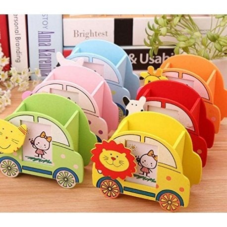 GOLD LEAF Wooden Car Shape Animal Design Pen Stand For return gift (Set Of 6pcs), Pencil Holders, Multicolor - Image 2