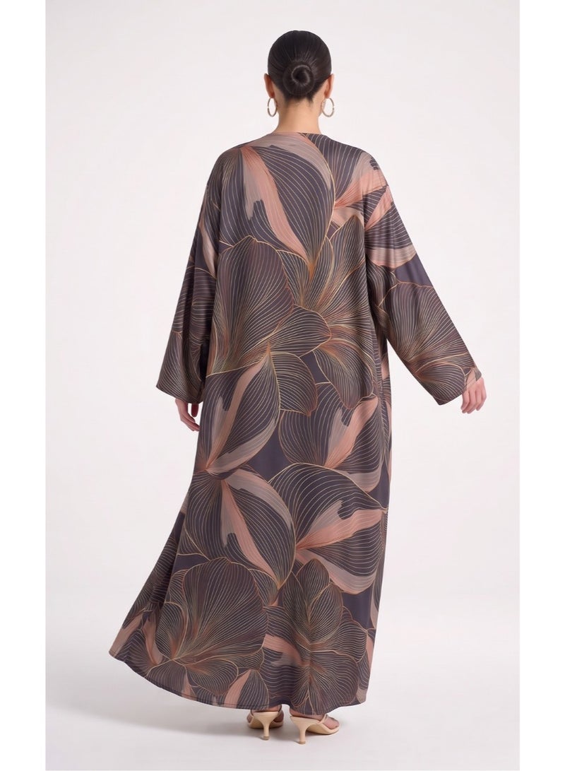 Next Abaya Brown Printed Silk Abaya - Image 3
