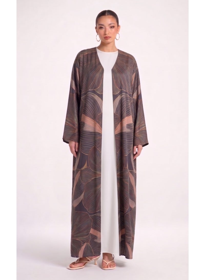 Next Abaya Brown Printed Silk Abaya - Image 1