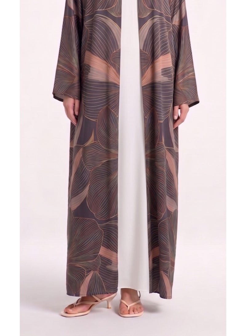 Next Abaya Brown Printed Silk Abaya - Image 2