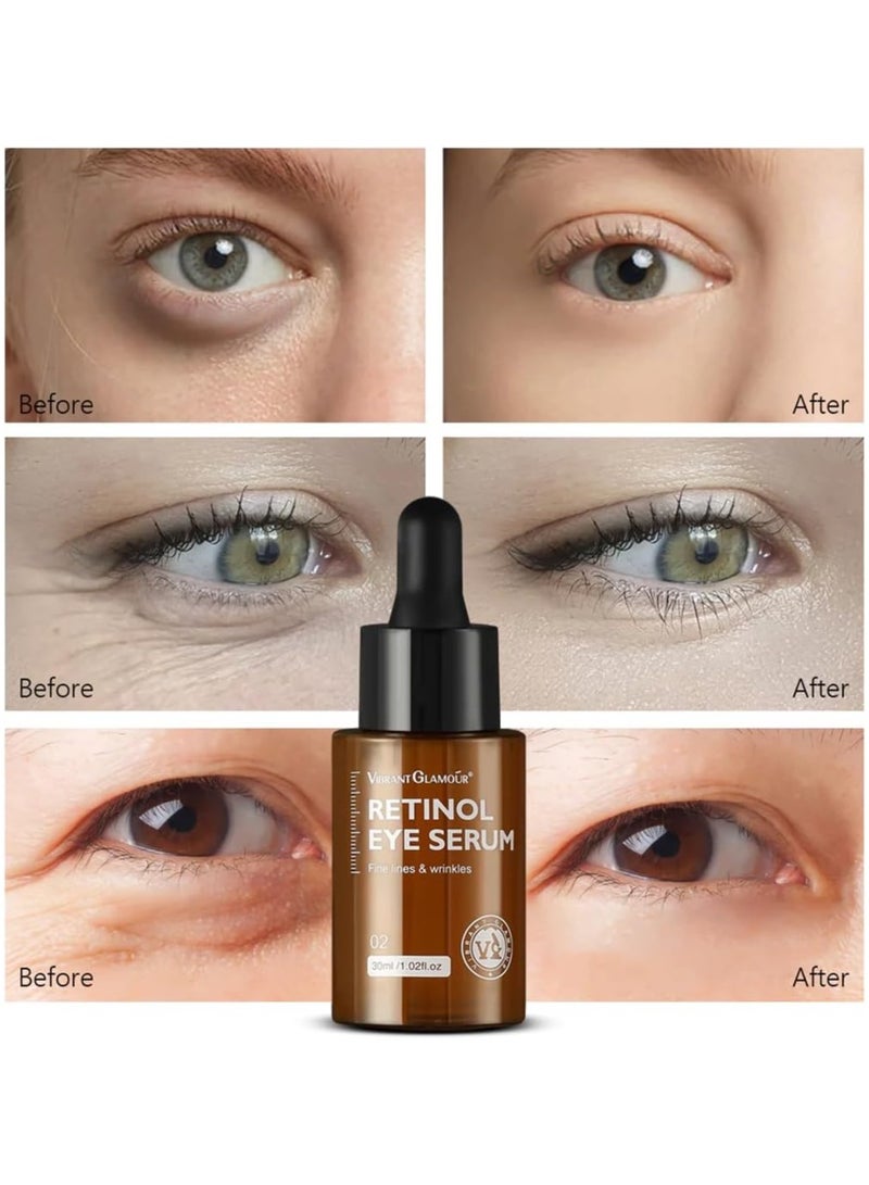 Vibrant Glamour Retinol Eye Serum Firming Collagen Anti-Aging Moisturizing Dark Circles Fade Fine Lines Remove Eye Bags - 30ml - Image 2