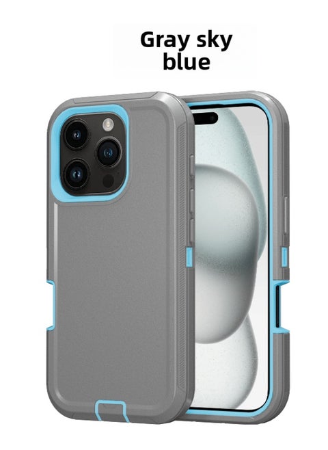 For Iphone 16promax Three-proof Mobile Phone Case Iph16plus Anti-drop Mobile Phone Case Hot Sale-Color:gray Sky Blue-Applicable Model:For Iphone16Pro Single Chassis