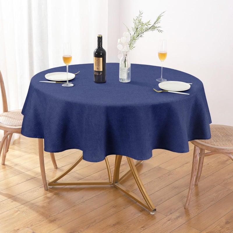 AUSSPVOCT Textured Tablecloth Round 60 Inch Waterproof Spill-Proof Wipeable Blue Table Cloth Wrinkle Free Fabric Dining Table Cover for Birthday Party Farmhouse Kitchen Dining Tabletop Cover - Image 1