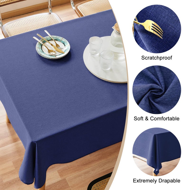 AUSSPVOCT Textured Tablecloth Round 60 Inch Waterproof Spill-Proof Wipeable Blue Table Cloth Wrinkle Free Fabric Dining Table Cover for Birthday Party Farmhouse Kitchen Dining Tabletop Cover - Image 3