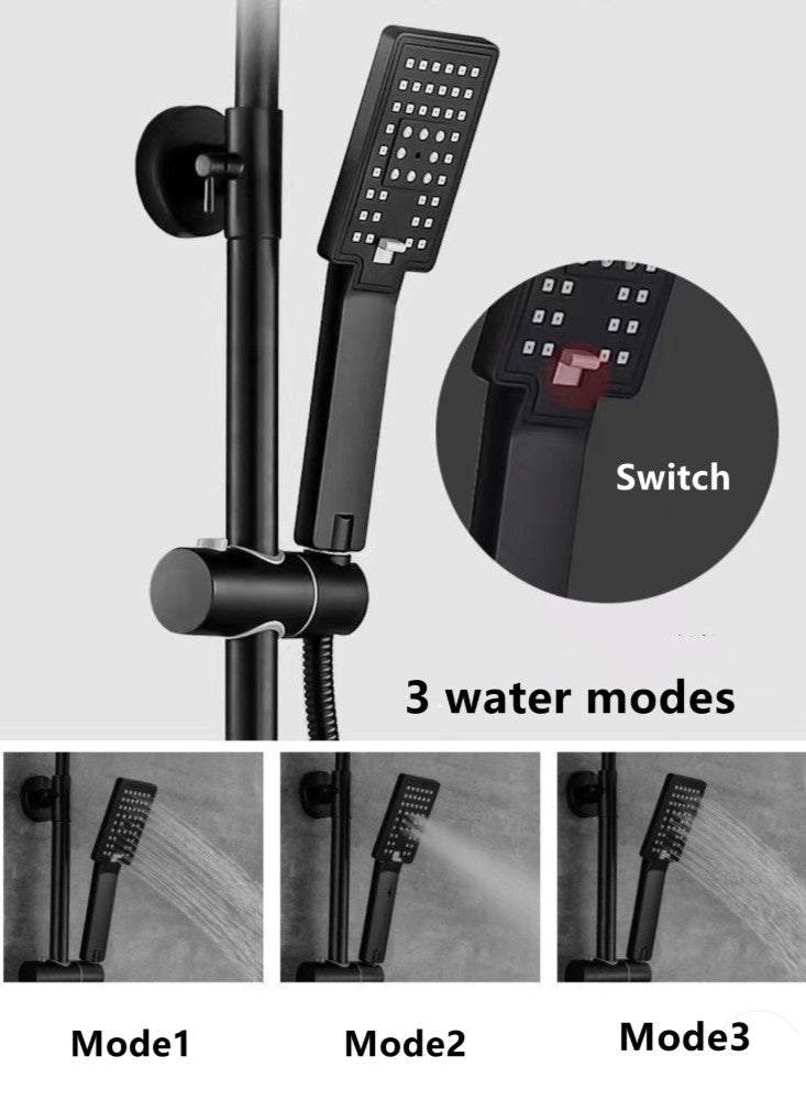 Kutis 1-Set Bathroom Shower System Shower Faucet Shower Head Set Rainfall Shower Head Stainless Steel Copper Black  - Image 3