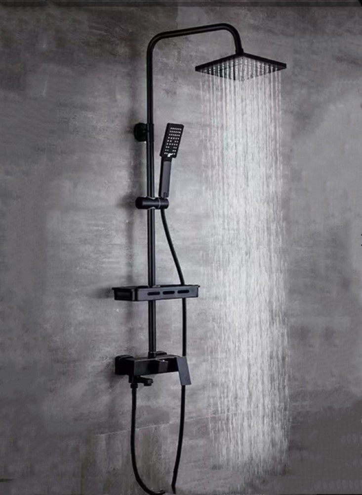 Kutis 1-Set Bathroom Shower System Shower Faucet Shower Head Set Rainfall Shower Head Stainless Steel Copper Black  - Image 1